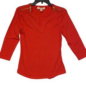 Michael Kors Womens 3/4 Sleeve Top With Shoulder‎ Zippers XS